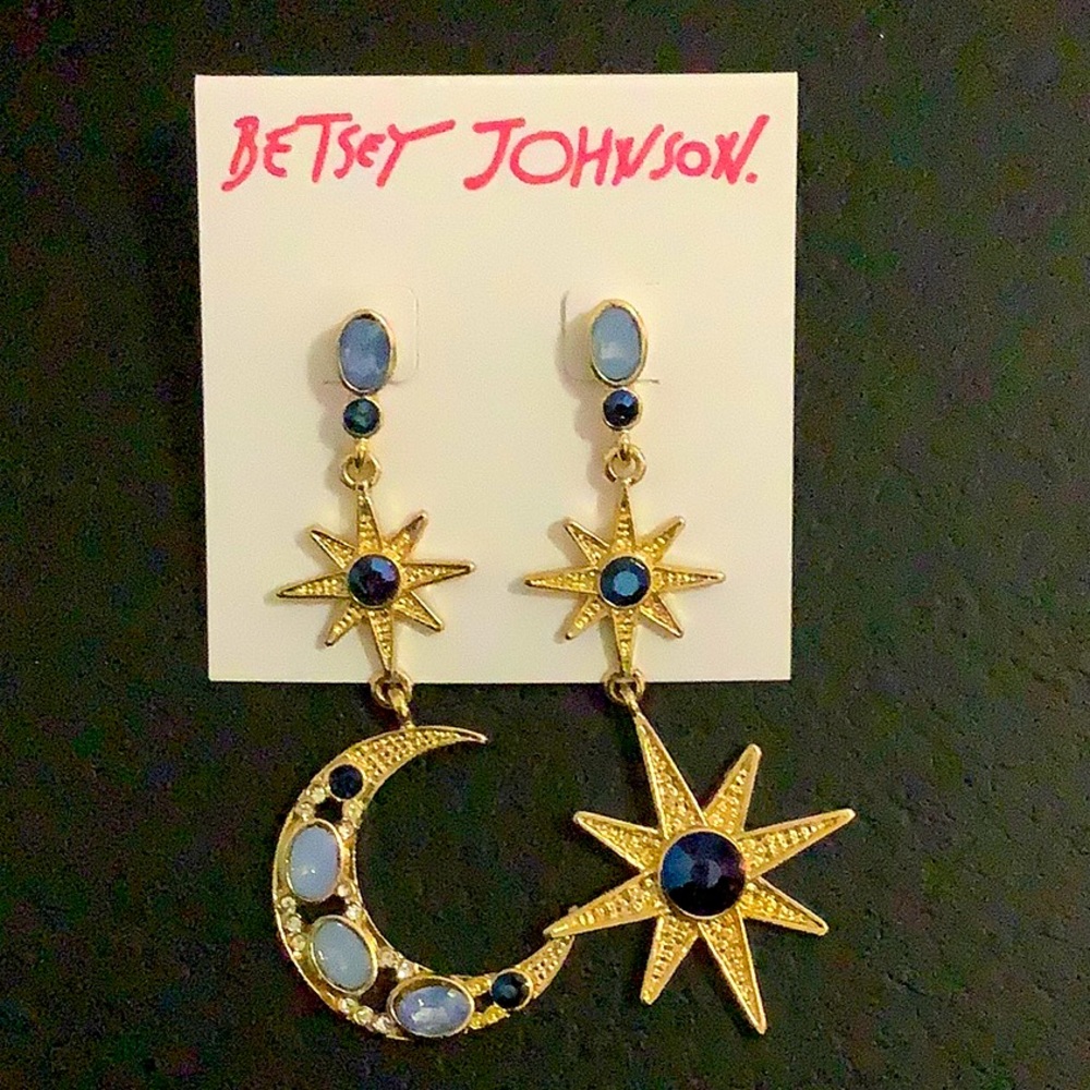 Betsey Johnson Celestial Moon & Stars Mismatch Drop Dangle Earrings